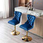 Blue velvet upholstered bar stool with tufted high back and chrome golden base set of 2 by La Spezia additional picture 2