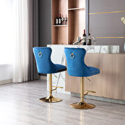 Blue velvet upholstered bar stool with tufted high back and chrome golden base set of 2 by La Spezia additional picture 3