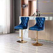 Blue velvet upholstered bar stool with tufted high back and chrome golden base set of 2 by La Spezia additional picture 4