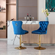 Blue velvet upholstered bar stool with tufted high back and chrome golden base set of 2 by La Spezia additional picture 5