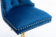 Blue velvet upholstered bar stool with tufted high back and chrome golden base set of 2 by La Spezia additional picture 6