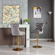 Gray velvet upholstered bar stool with tufted high back and chrome golden base set of 2 by La Spezia additional picture 4