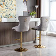 Gray velvet upholstered bar stool with tufted high back and chrome golden base set of 2 by La Spezia additional picture 5