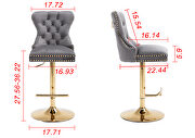 Gray velvet upholstered bar stool with tufted high back and chrome golden base set of 2 by La Spezia additional picture 7
