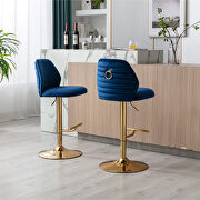 Blue velvet adjustable counter height swivel bar stools chair set of 2 by La Spezia additional picture 6