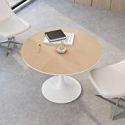 Natural finish round wood top modern dining table with metal base by La Spezia additional picture 2