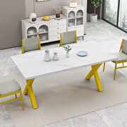Modern square dining table with printed white marble top and gold x-shape legs by La Spezia additional picture 2