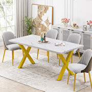 Modern square dining table with printed white marble top and gold x-shape legs by La Spezia additional picture 3