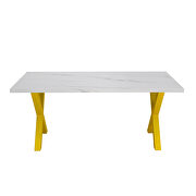 Modern square dining table with printed white marble top and gold x-shape legs by La Spezia additional picture 6