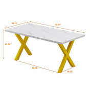 Modern square dining table with printed white marble top and gold x-shape legs by La Spezia additional picture 7