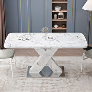 Modern square white marble top dining table with x-shape legs by La Spezia additional picture 3
