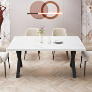 Modern square dining table with printed white marble top and black x-shape legs by La Spezia additional picture 2