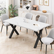Modern square dining table with printed white marble top and black x-shape legs by La Spezia additional picture 3