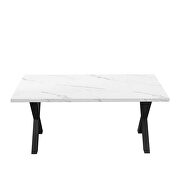 Modern square dining table with printed white marble top and black x-shape legs by La Spezia additional picture 4