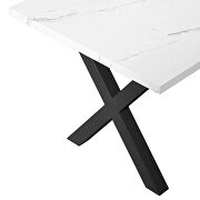 Modern square dining table with printed white marble top and black x-shape legs by La Spezia additional picture 7