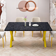 Modern square dining table with printed black marble top and gold x-shape legs by La Spezia additional picture 3