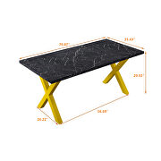 Modern square dining table with printed black marble top and gold x-shape legs by La Spezia additional picture 4