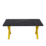 Modern square dining table with printed black marble top and gold x-shape legs by La Spezia additional picture 6