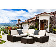 6 pieces pe rattan furniture sectional conversation set brown rattan with beige cushion by La Spezia additional picture 6