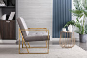 Wide ravia gray velvet tufted upholstered golden metal frame accent armchair additional photo 4 of 7