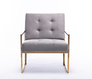 Wide ravia gray velvet tufted upholstered golden metal frame accent armchair additional photo 5 of 7