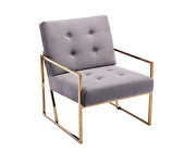 Wide ravia gray velvet tufted upholstered golden metal frame accent armchair by La Spezia additional picture 7