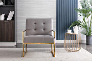 Wide ravia gray velvet tufted upholstered golden metal frame accent armchair by La Spezia additional picture 8