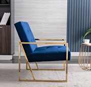 Wide ravia blue velvet tufted upholstered golden metal frame accent armchair additional photo 2 of 14