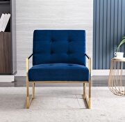 Wide ravia blue velvet tufted upholstered golden metal frame accent armchair additional photo 5 of 14