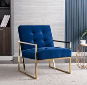 Wide ravia blue velvet tufted upholstered golden metal frame accent armchair by La Spezia additional picture 6