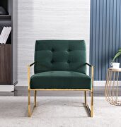 Wide ravia green velvet tufted upholstered golden metal frame accent armchair additional photo 2 of 8