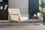 Wide ravia beige velvet tufted upholstered golden metal frame accent armchair additional photo 3 of 5