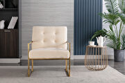 Wide ravia beige velvet tufted upholstered golden metal frame accent armchair additional photo 4 of 5