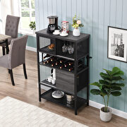 Black/ gray industrial wood and metal bar cabinet with wine rack by La Spezia additional picture 2
