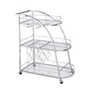 Metal frame and glass elegant bar cart with wine storage in silver by La Spezia additional picture 2