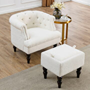 White teddy fabric deep buttons tufted chesterfield accent chair with ottoman by La Spezia additional picture 8