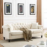 Beige velvet tufted chesterfield sofa with rolled arms and nailhead by La Spezia additional picture 2