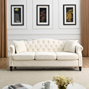 Beige velvet tufted chesterfield sofa with rolled arms and nailhead by La Spezia additional picture 4