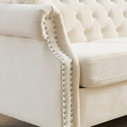 Beige velvet tufted chesterfield sofa with rolled arms and nailhead by La Spezia additional picture 6