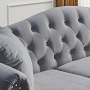 Gray velvet fabric tufted chesterfield sofa with rolled arms and nailhead by La Spezia additional picture 3