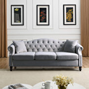 Gray velvet fabric tufted chesterfield sofa with rolled arms and nailhead by La Spezia additional picture 4