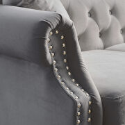 Gray velvet fabric tufted chesterfield sofa with rolled arms and nailhead by La Spezia additional picture 6
