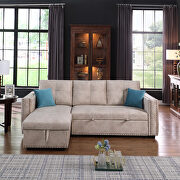 Beige velvet reversible sleeper sectional nailheaded sofa with storage by La Spezia additional picture 6