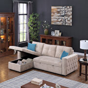 Beige velvet reversible sleeper sectional nailheaded sofa with storage by La Spezia additional picture 8