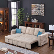 Beige velvet reversible sleeper sectional nailheaded sofa with storage by La Spezia additional picture 9