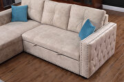 Beige velvet reversible sleeper sectional nailheaded sofa with storage by La Spezia additional picture 10