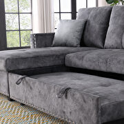 Dark gray velvet reversible sleeper sectional nailheaded sofa with storage by La Spezia additional picture 14