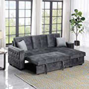Dark gray velvet reversible sleeper sectional nailheaded sofa with storage by La Spezia additional picture 5