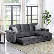 Dark gray velvet reversible sleeper sectional nailheaded sofa with storage by La Spezia additional picture 6