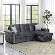 Dark gray velvet reversible sleeper sectional nailheaded sofa with storage by La Spezia additional picture 9